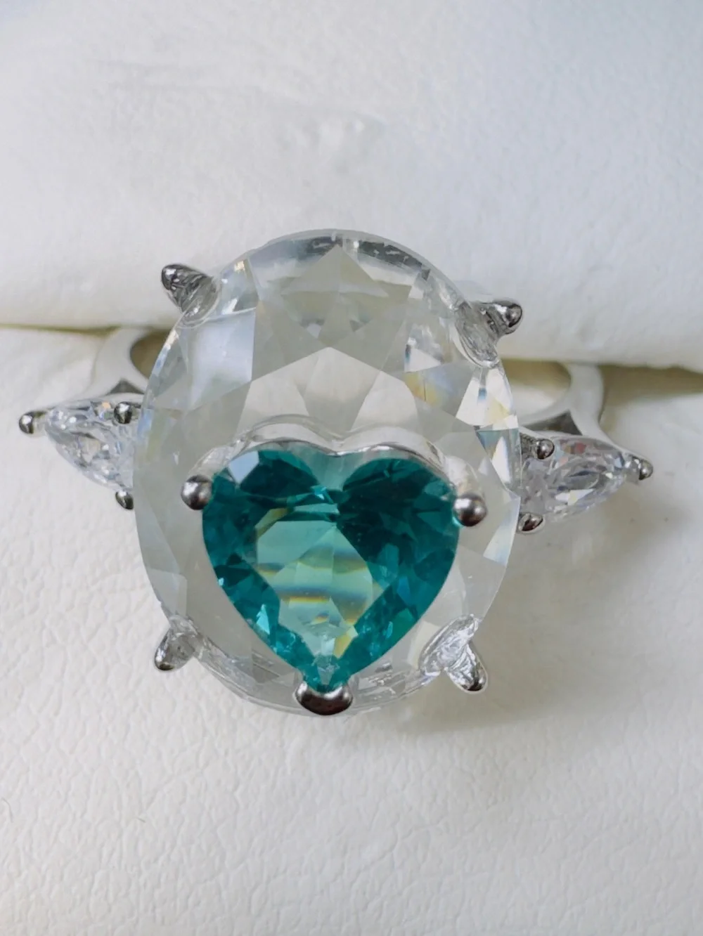 Heart Blue-Green Crystal Cocktail Ring - Women's Fashion Jewelry